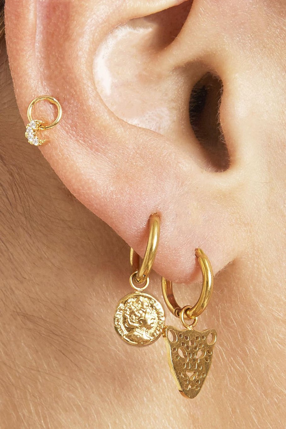 Earrings Tiny Moon Gold Color Copper Picture2